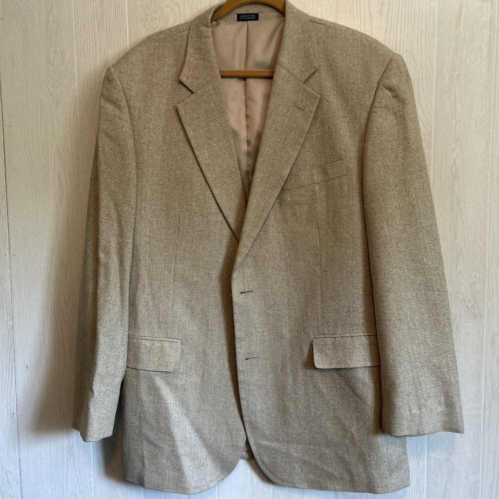 Lacrosse Mens 46 Long Silk Beige Silk Suit Jacket Blazer Tweed